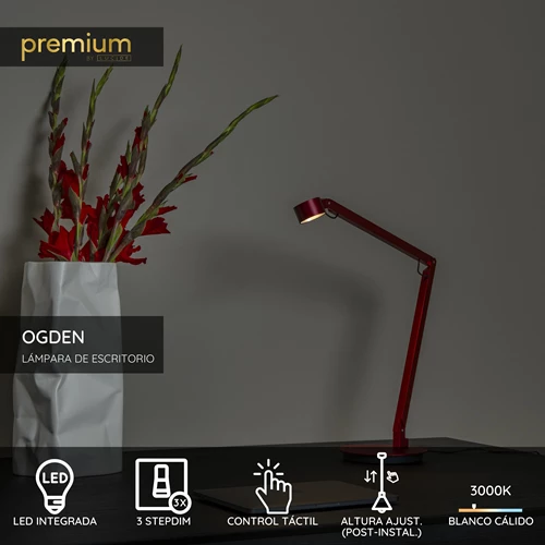 Lucide OGDEN - Lámpara de escritorio - LED 3 StepDim - 1x7W 3000K - Rojo | Premium - USP